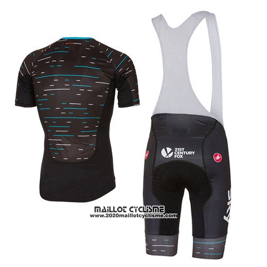 2017 Maillot Ciclismo Sky Noir et Bleu Clair Manches Courtes et Cuissard